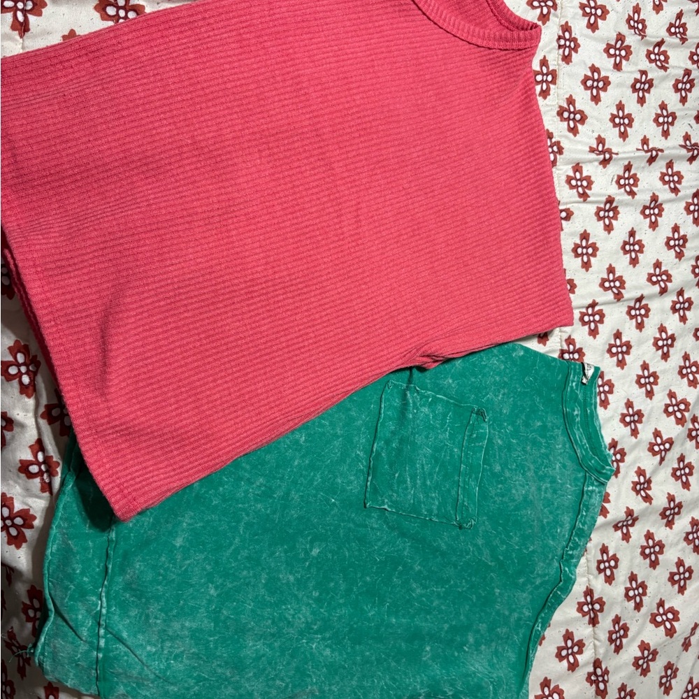Pink and Green Women's Crop Tops